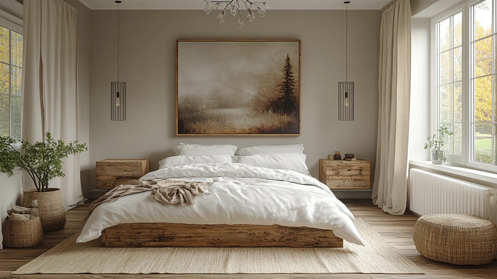 白色床与木质床头柜