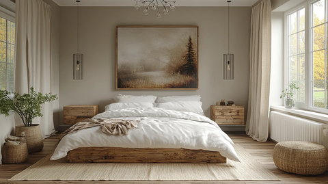 白色床与木质床头柜