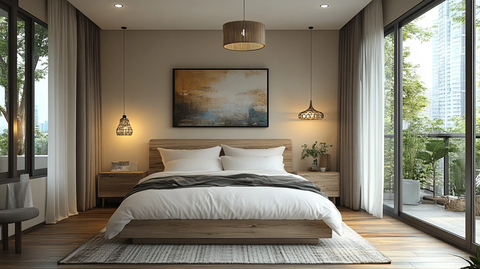 白色床与木质床头柜