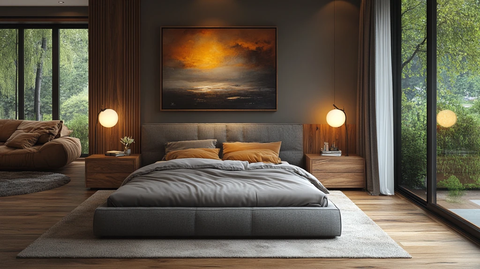 灰色床木质床头柜