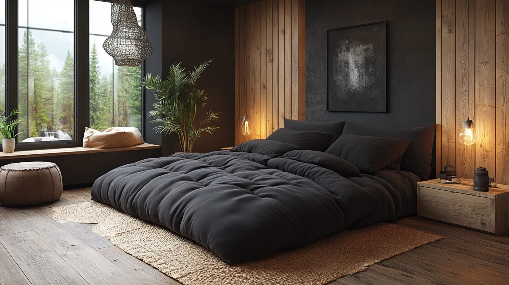 黑色床木质床头柜