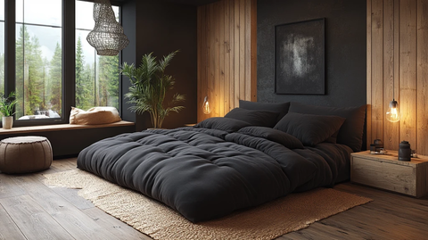 黑色床木质床头柜