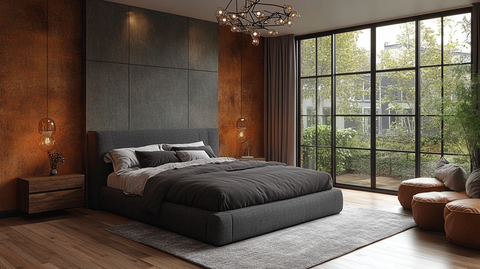 灰色床木质床头