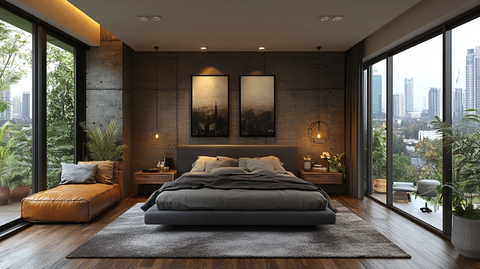 灰色床木质床头