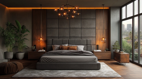 灰色床木质床头