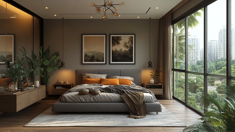 灰色床木质床头