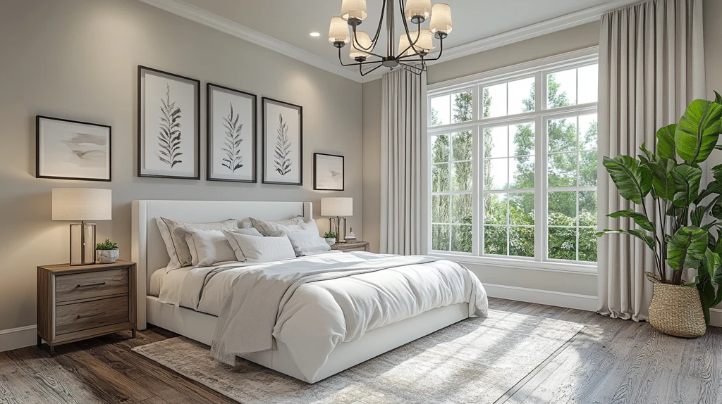 白色床铺简约卧室