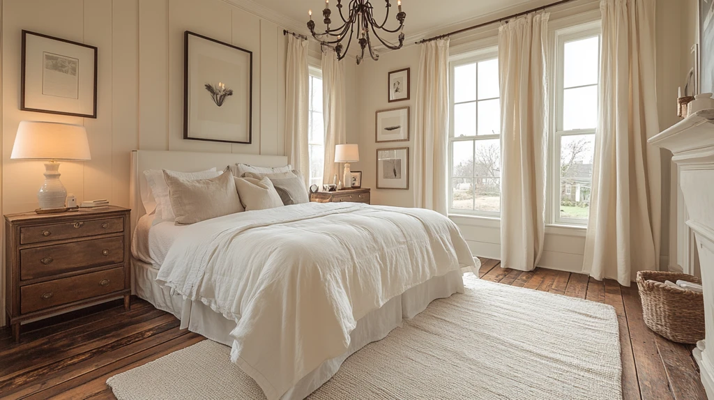 白色床铺简约卧室