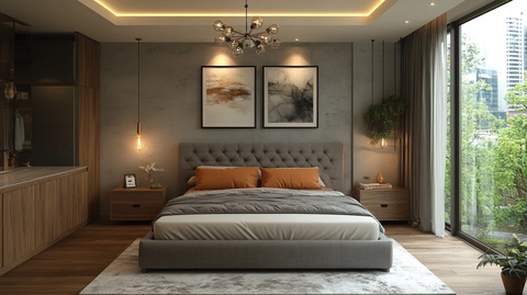 灰色床现代卧室