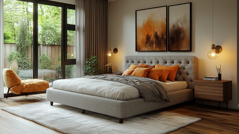 灰色床木质床头柜