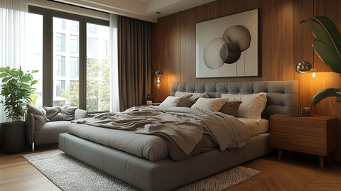 灰色床木质床头柜