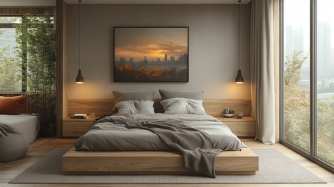 灰色床木质床头柜