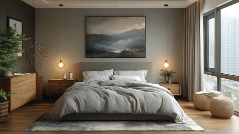 灰色床木质床头柜