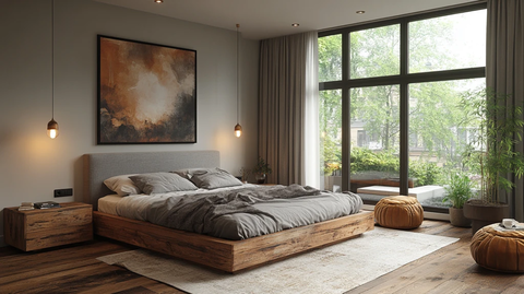 灰色床木质床头柜