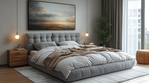 灰色床木质床头柜