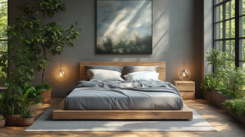 灰色木床简约卧室