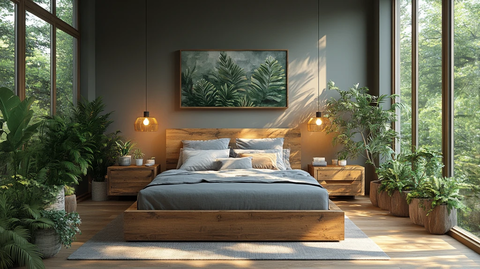 灰色木床简约卧室