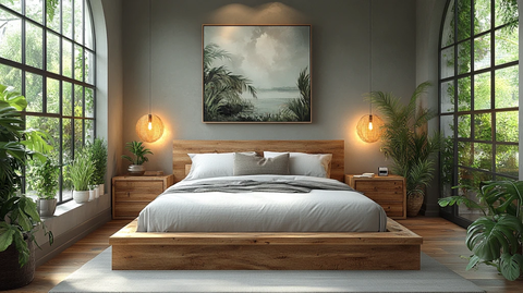 灰色木床简约卧室