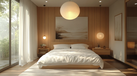 白色床木桌简约灯