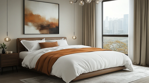 白色床木桌简约灯