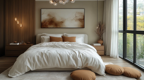 白色床木桌简约灯