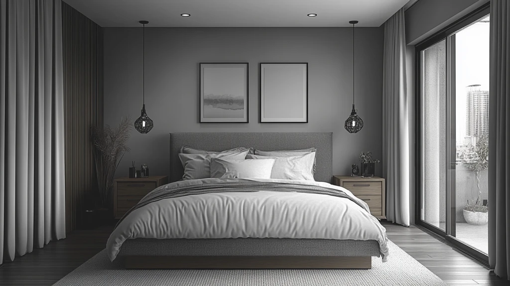 灰色床木质床头柜