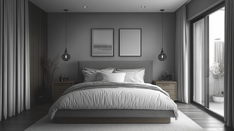 灰色床木质床头柜