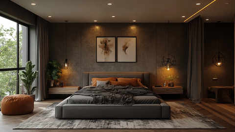 灰色床木质床头柜