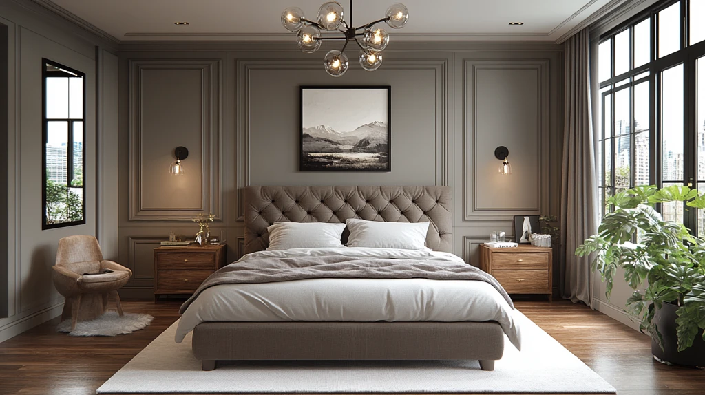 灰色床木质床头柜