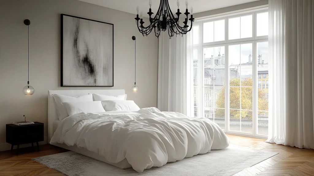 白色床铺简约卧室