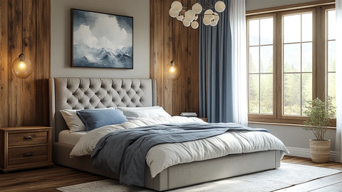 灰色床木材卧室