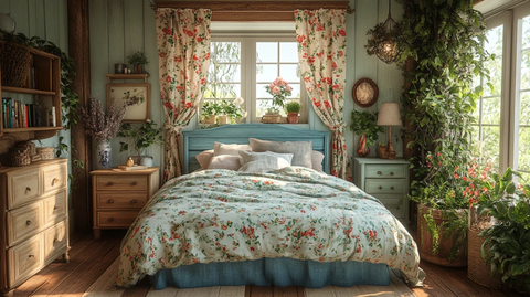 蓝色床铺复古卧室