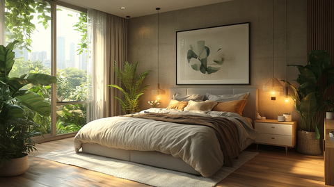 灰色床白色床头柜