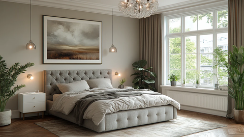 灰色床白色床头柜