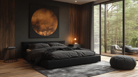 黑床金属桌木地板