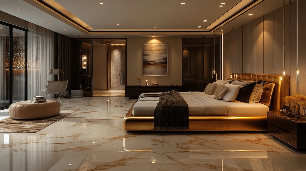 金色床头黑色床边柜