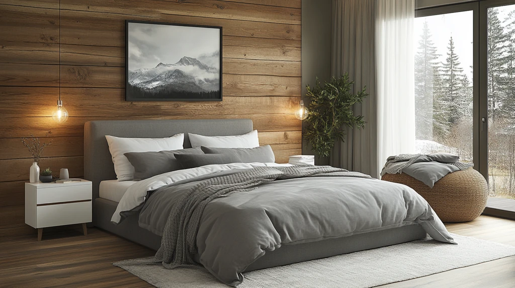 灰色床白色床头柜