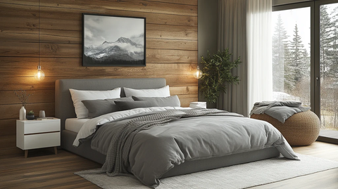 灰色床白色床头柜