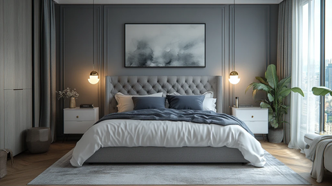 灰色床白色床头柜