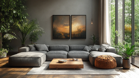 灰色沙发木桌装饰