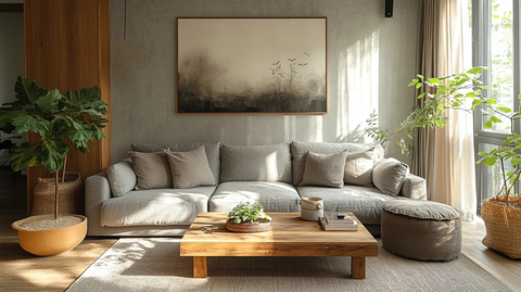 灰色沙发木桌装饰
