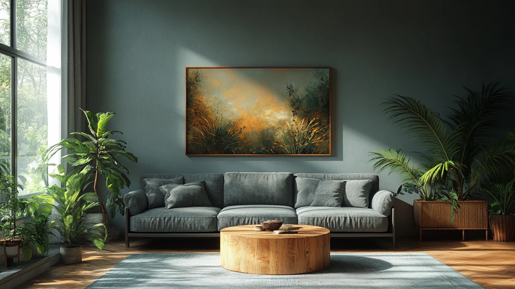 灰色沙发木桌装饰