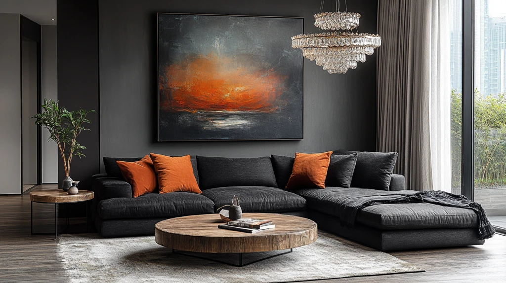 黑沙发木桌抽象画