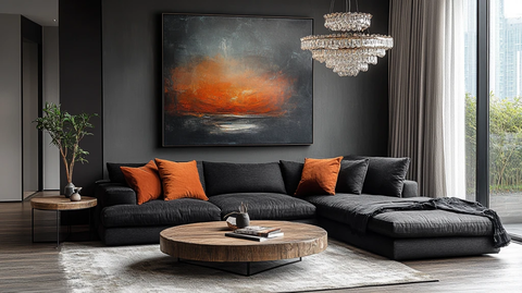 黑沙发木桌抽象画