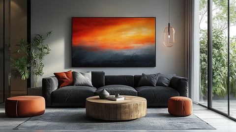 黑沙发木桌抽象画