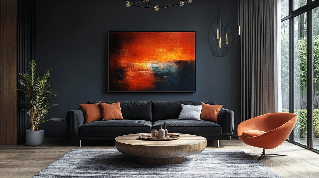 黑沙发木桌抽象画