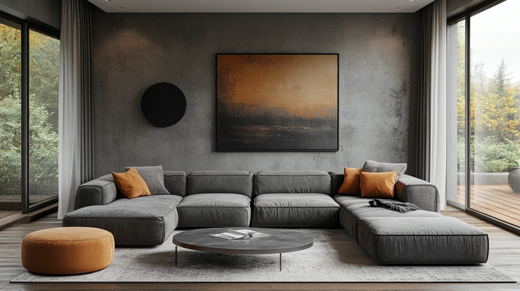 灰色沙发金属桌