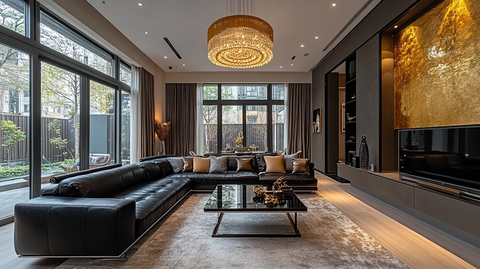 黑色皮革沙发客厅