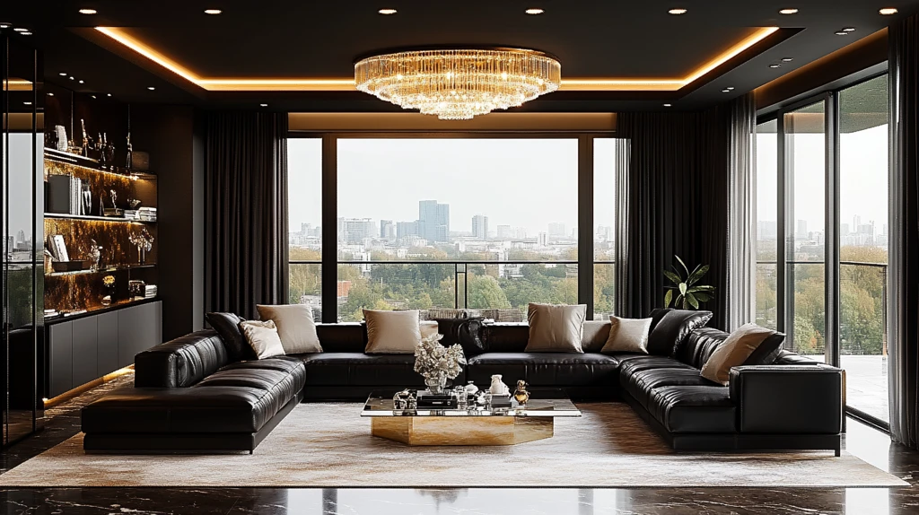 黑色皮革沙发客厅