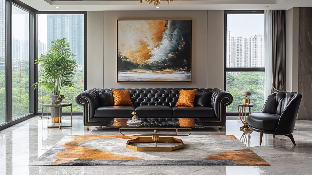 黑色皮革沙发客厅